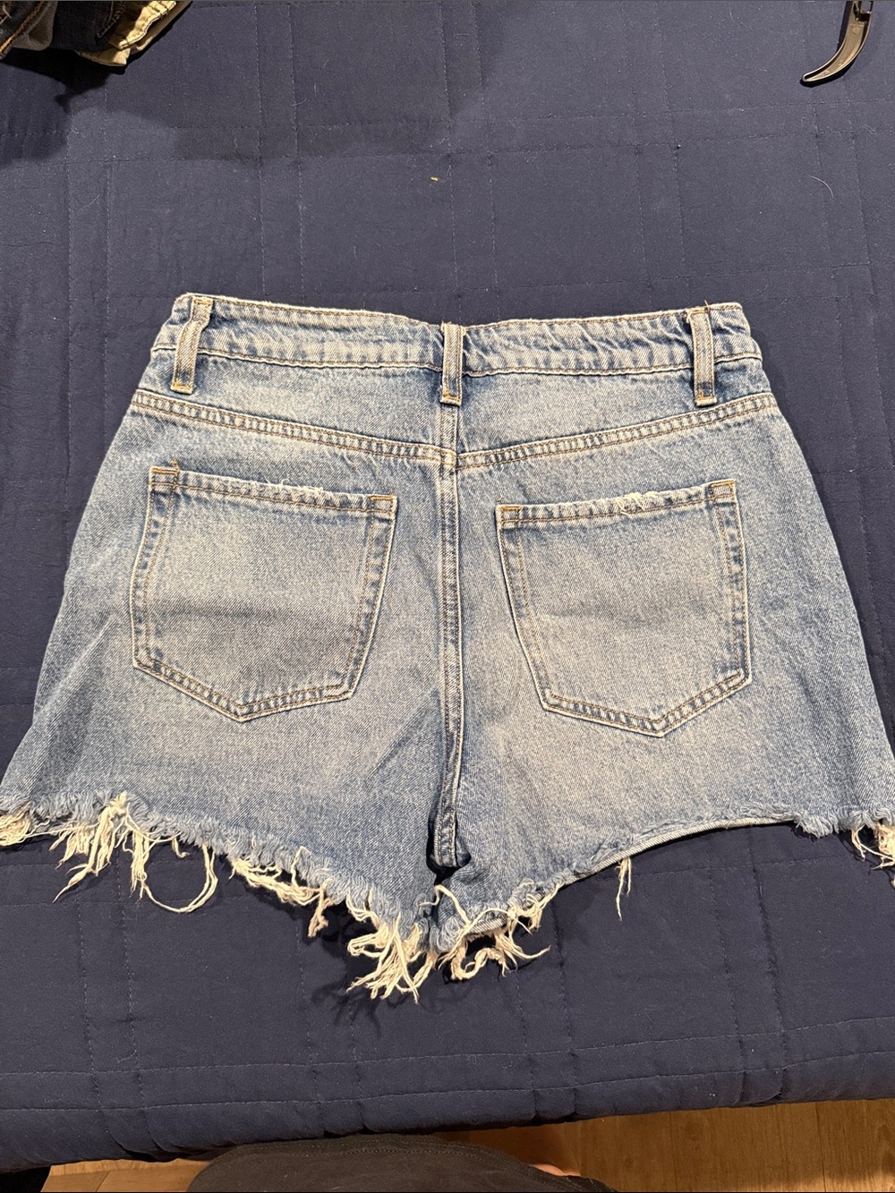 Light Blue Denim Frayed Hem Women’s Shorts - Picture 2 of 3